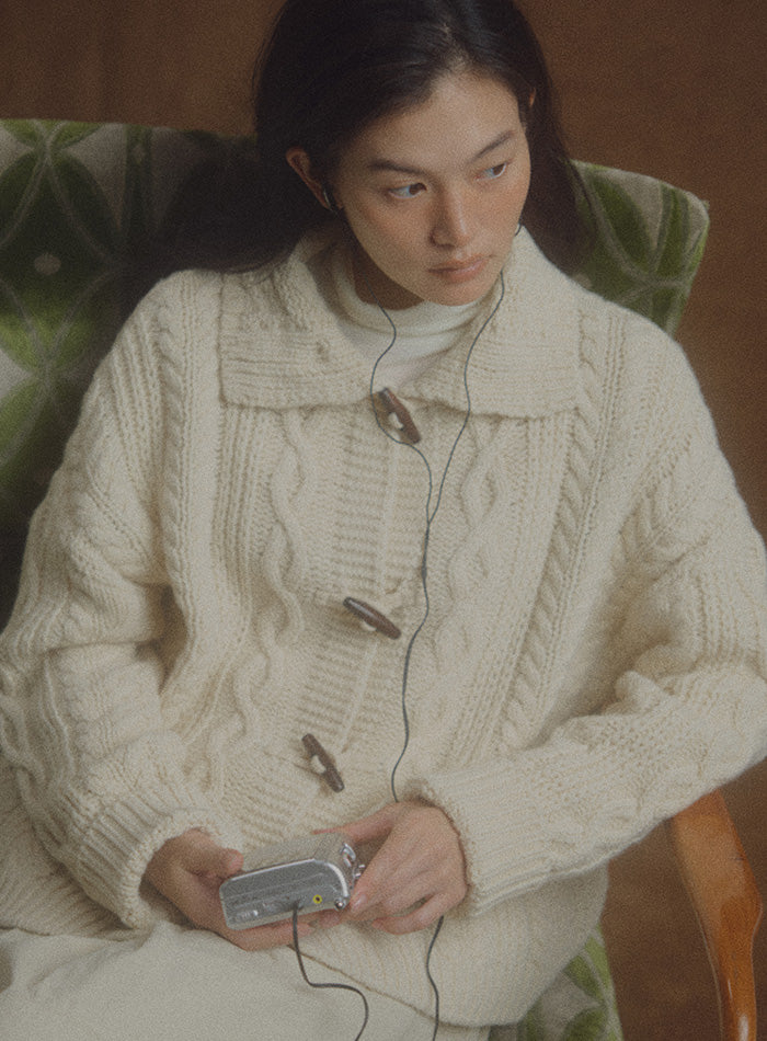 Mango Maniplease Toto Cable Cardigan Cream