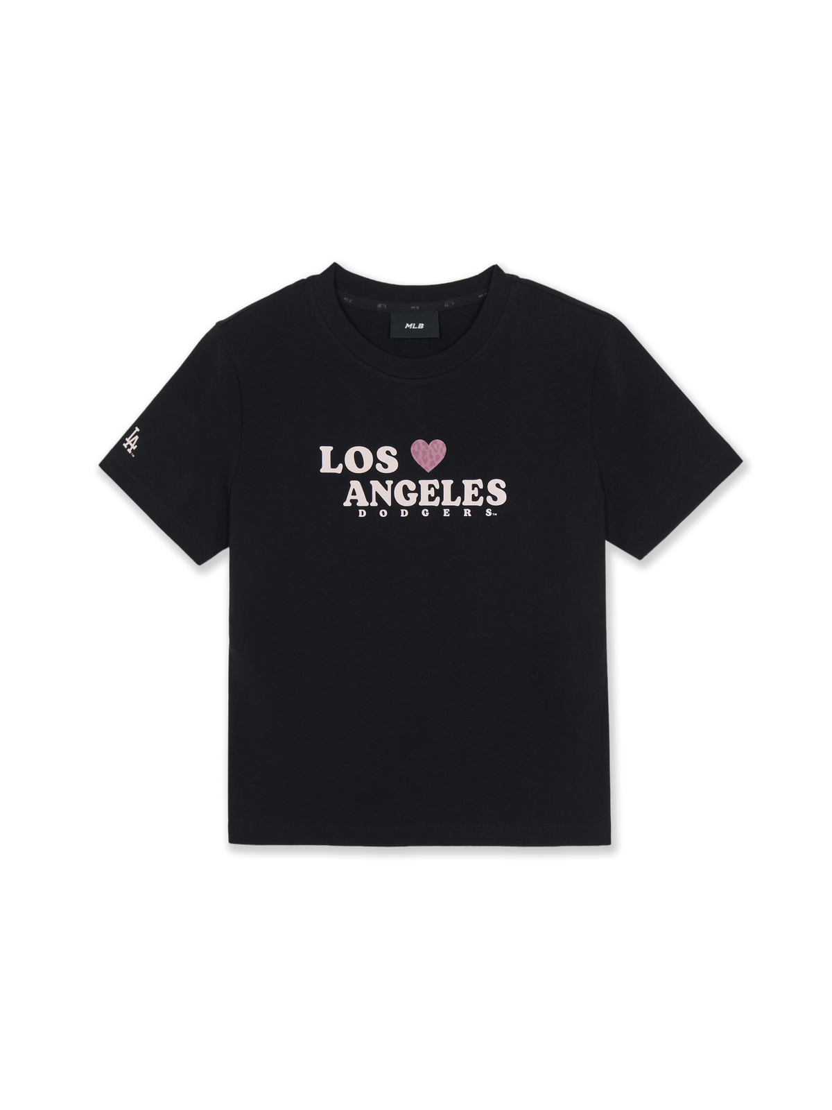 MLB Women's Leopard Heart Lettering Slim Semi Crop T-Shirts