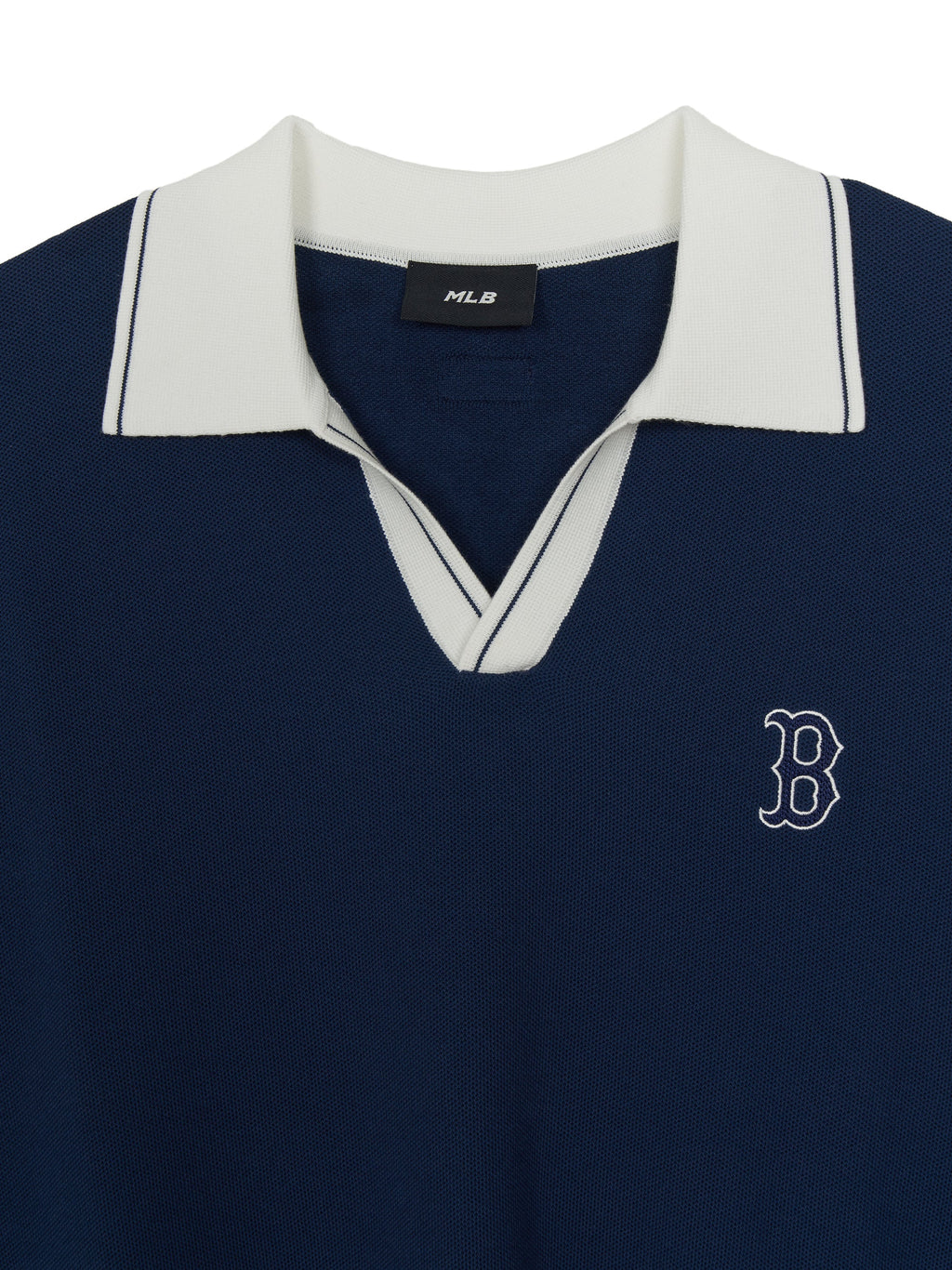 MLB Korea Varsity Tuck Texture Open Collar Short Sleeve Knit Pullover