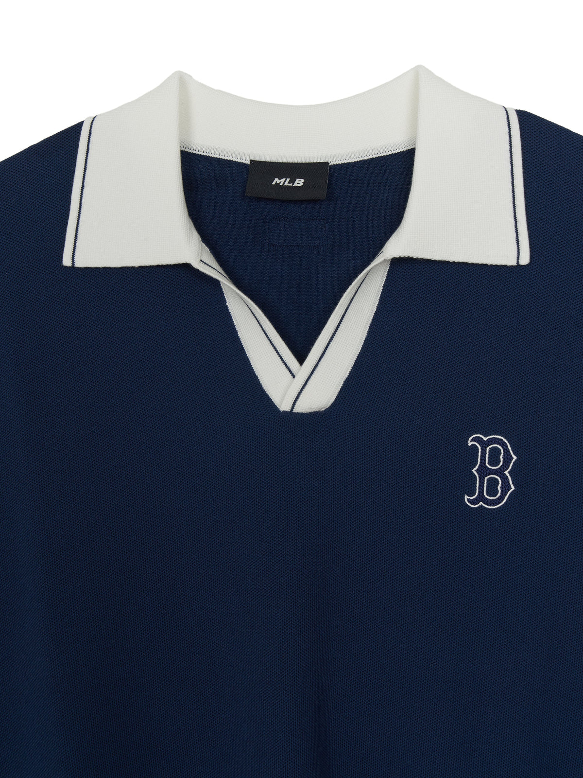 MLB Korea Varsity Tuck Texture Open Collar Short Sleeve Knit Pullover
