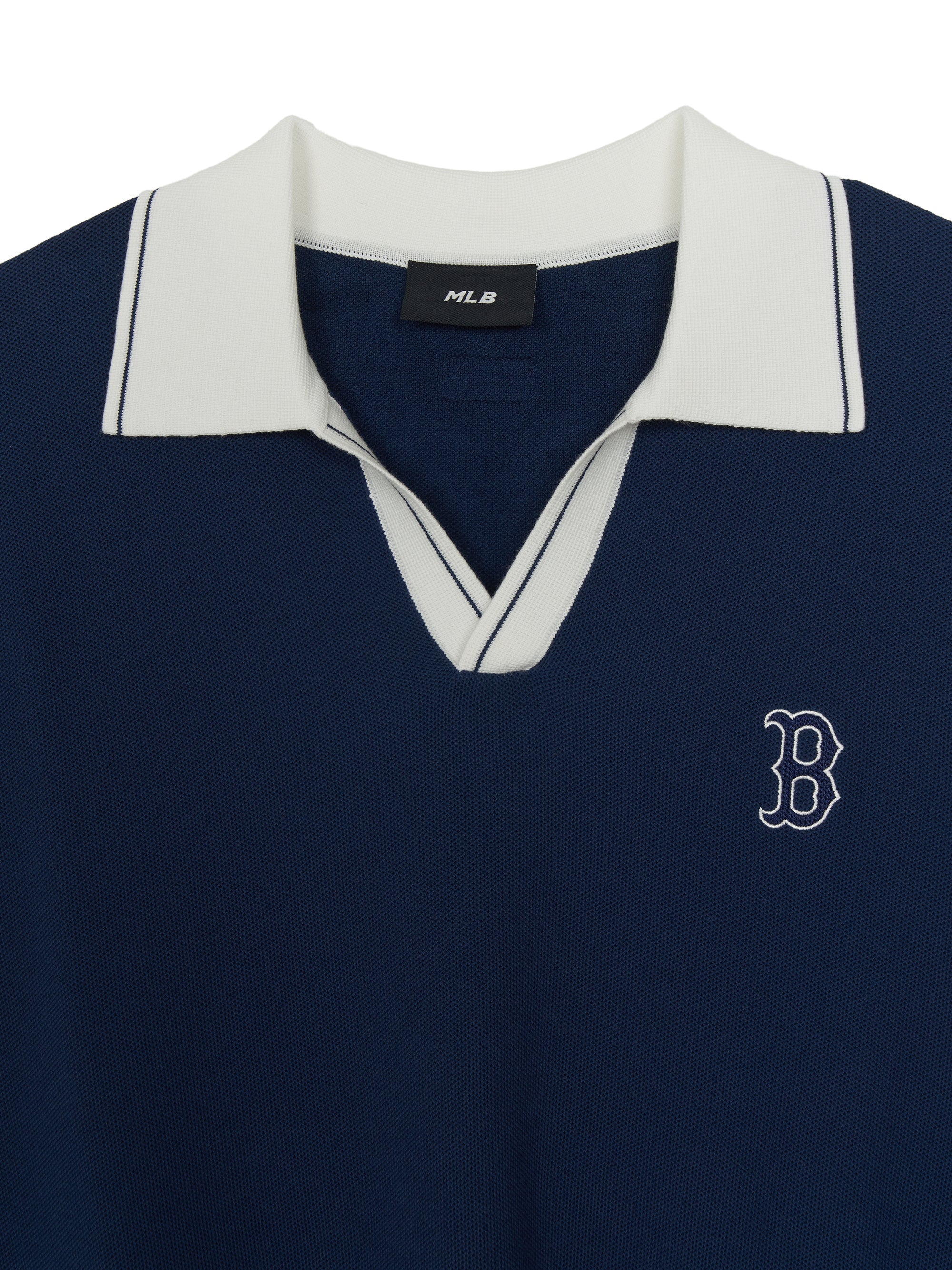 MLB Korea Varsity Tuck Texture Open Collar Short Sleeve Knit Pullover