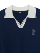 MLB Korea Varsity Tuck Texture Open Collar Short Sleeve Knit Pullover