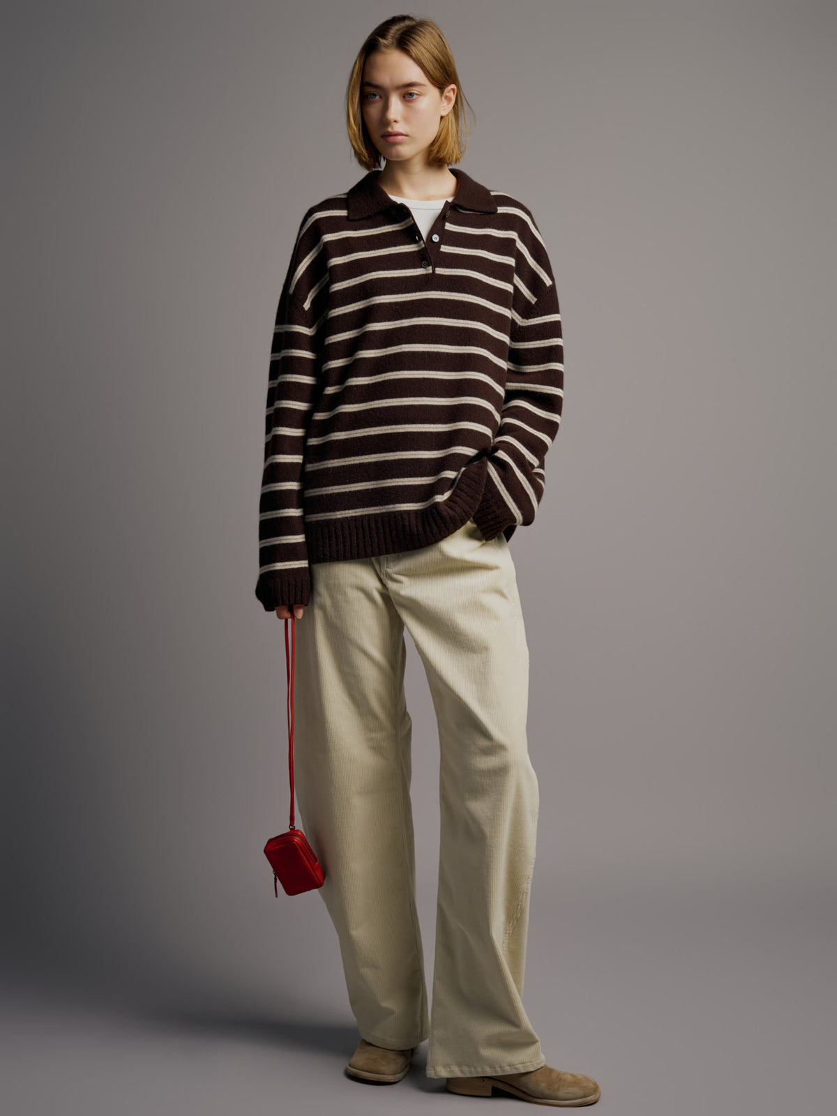 Facade Pattern Cashmere Stripe Collar Knitwear brown