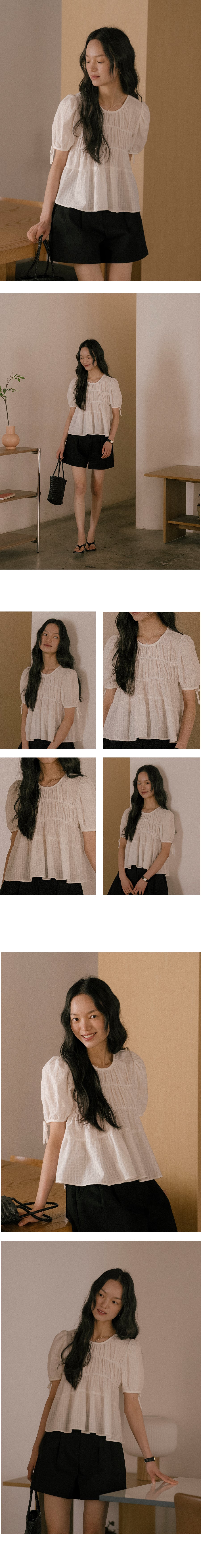 Tillidie Shirring puff blouse Ivory