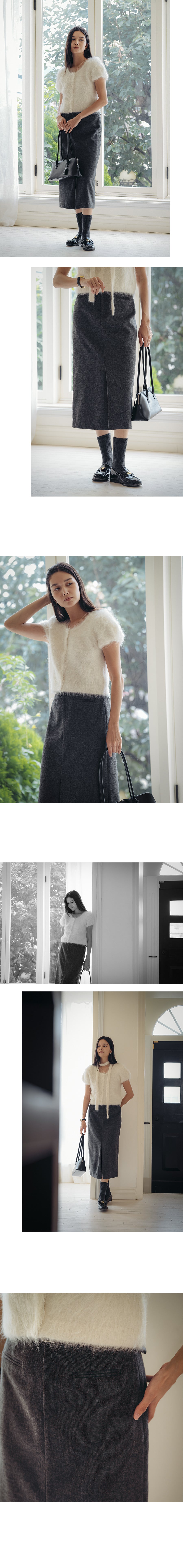 Tillidie H-line wool blend slit skirt Charcoal