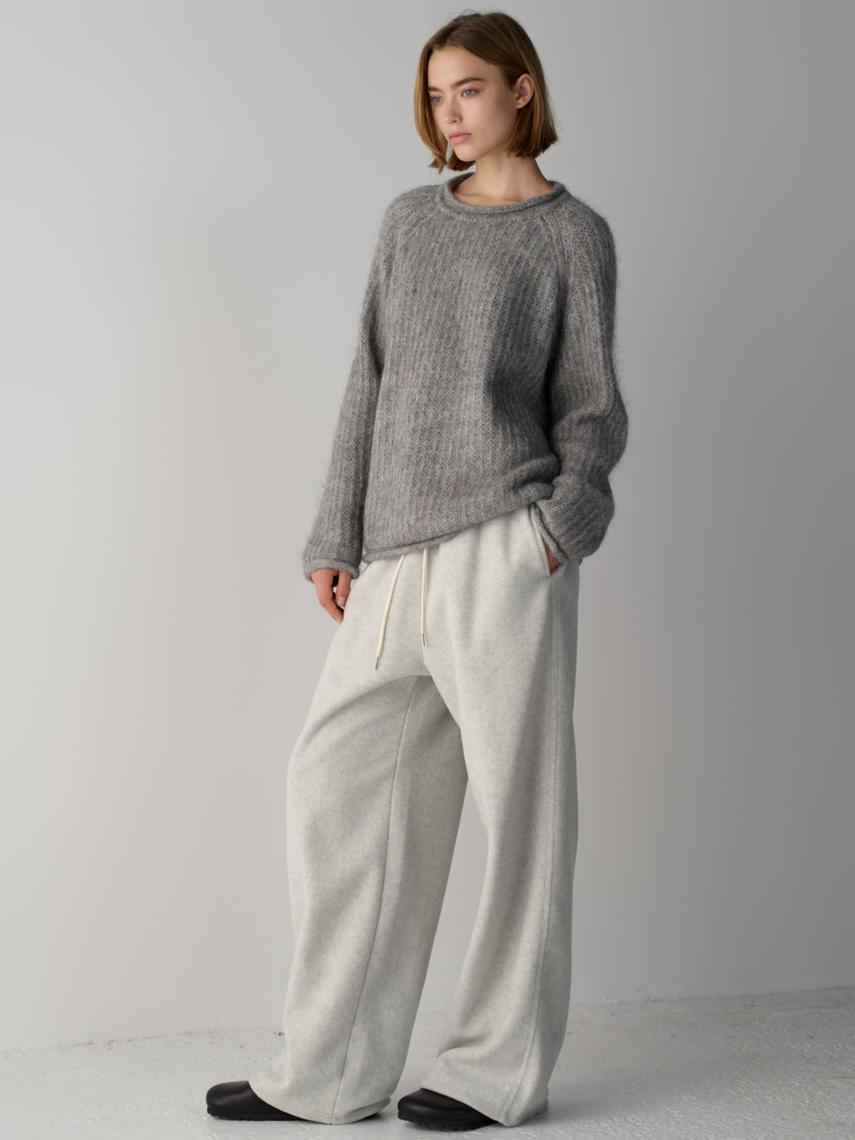Facade Pattern Wool Fleece Banding Pants melange grey