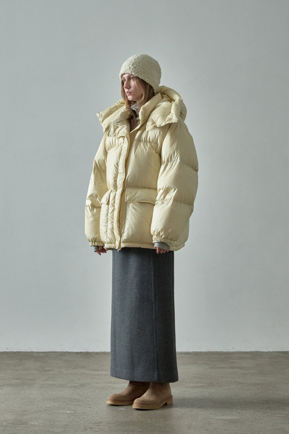 Facade Pattern Goose Down Half Padded Jacket butter