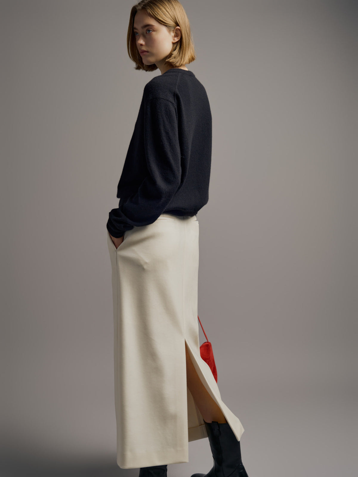 Facade Pattern Velvet Maxi Skirt ivory
