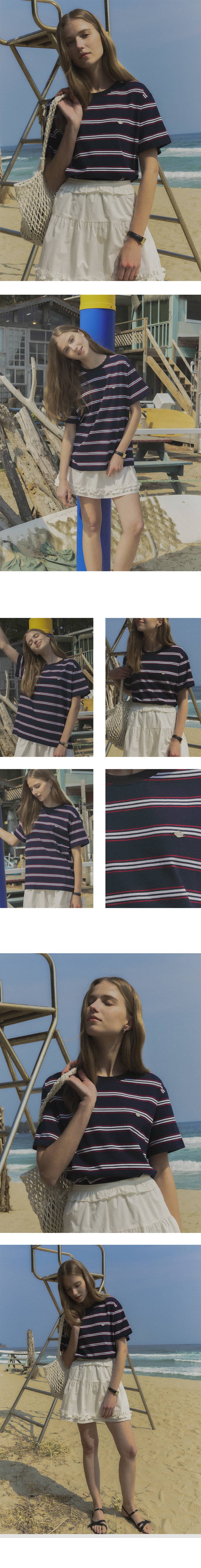 Tillidie Multi stripe cotton t-shirt Navy