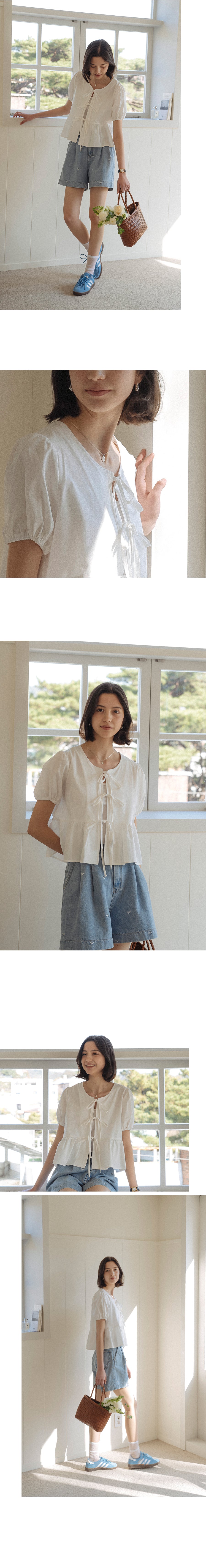 Tillidie Front ribbon point blouse Ivory