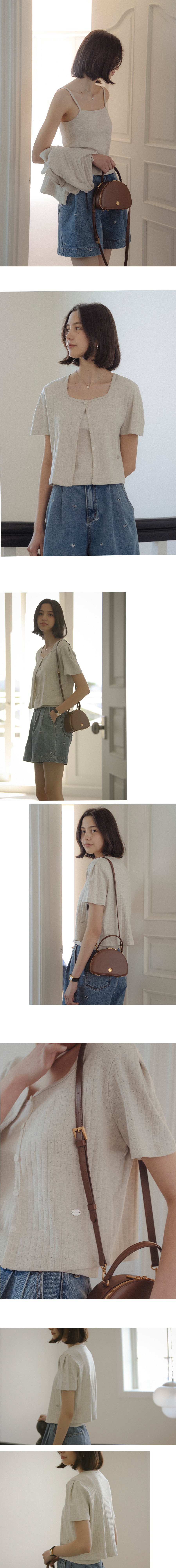 Tillidie Sleeveless set half sleeve eyelet cardigan Oatmeal