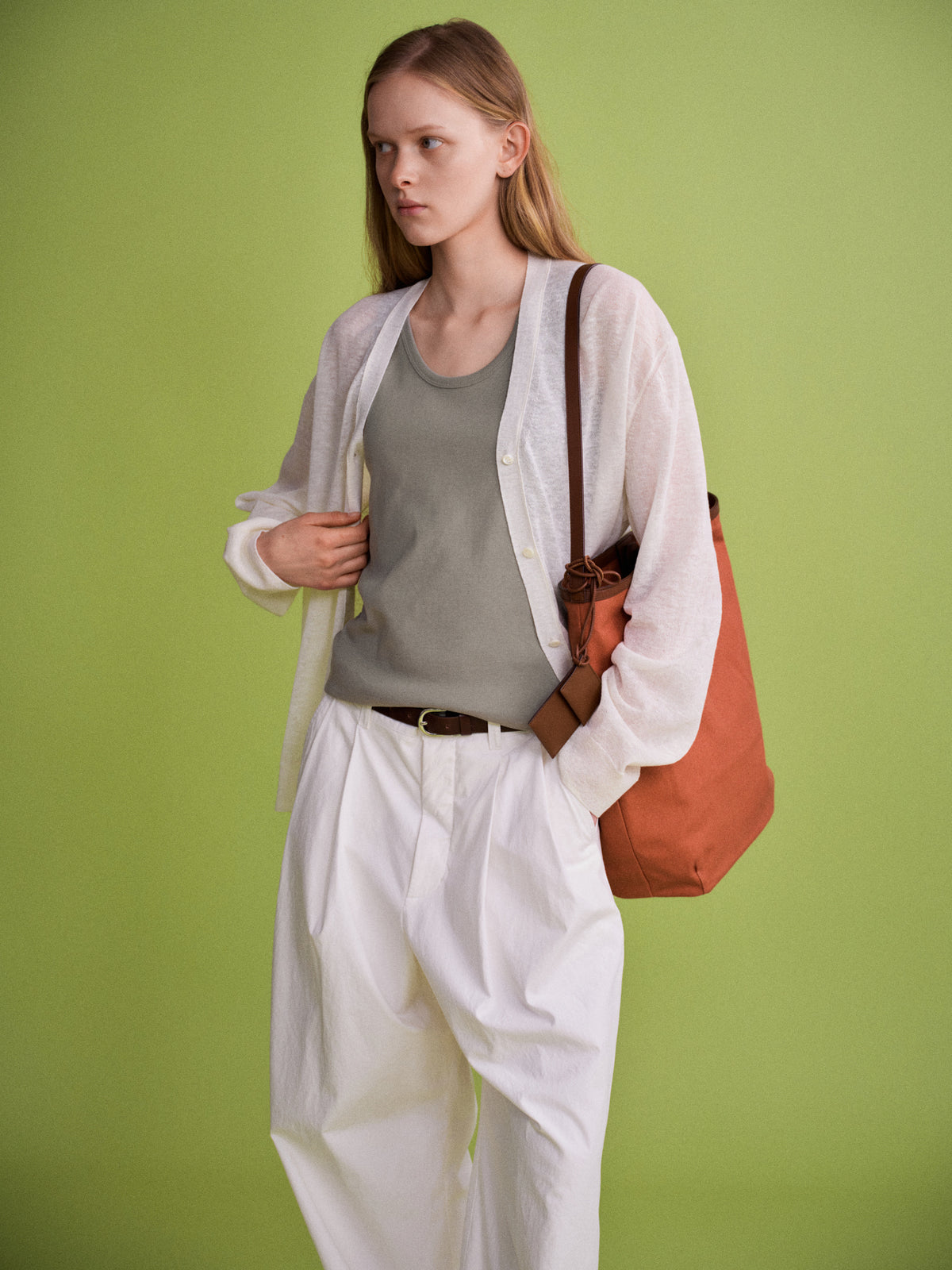 Facade Pattern Vintage Cotton Two-Pleat Wide Pants white