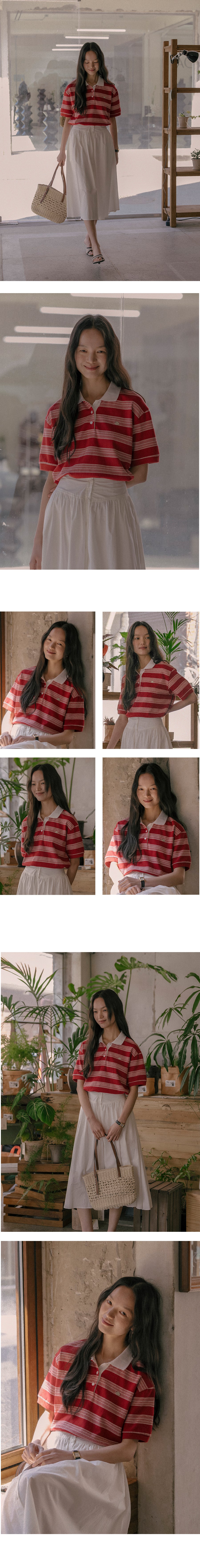 Tillidie Collar stripe cotton t-shirt Red