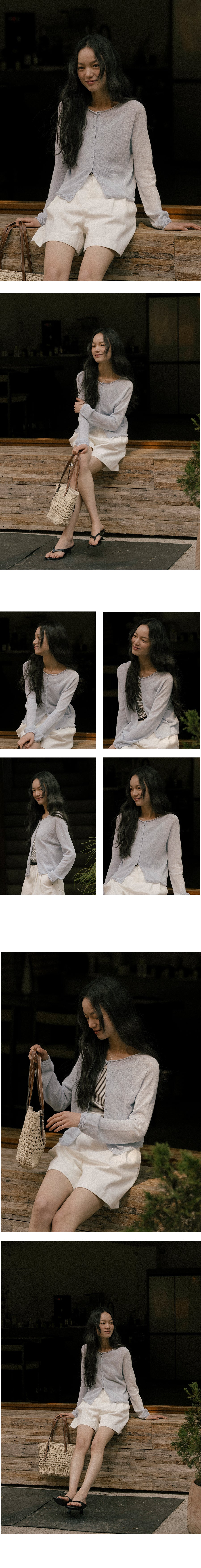 Tillidie Linen blended round cardigan Sky blue