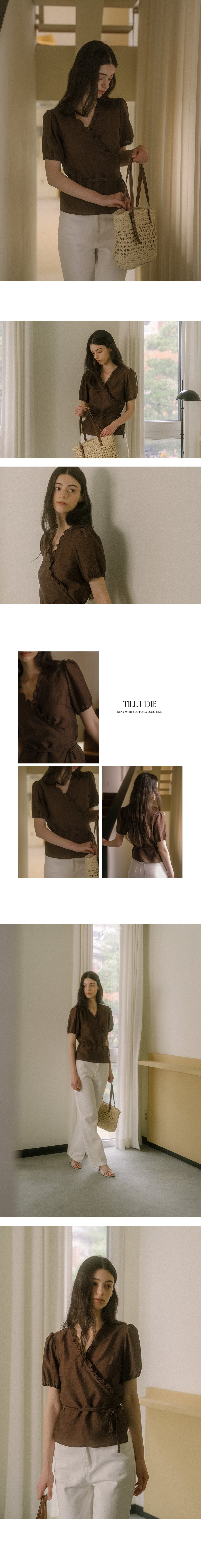 Tillidie Frill wrap blouse Brown