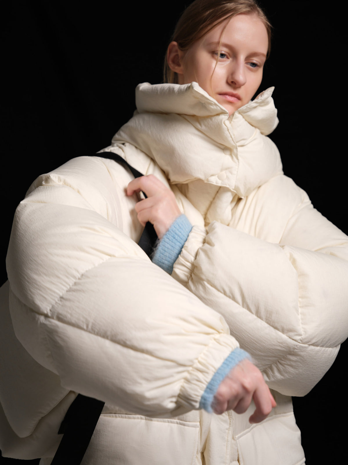 Facade Pattern Goose Down Long Padded Coat ivory