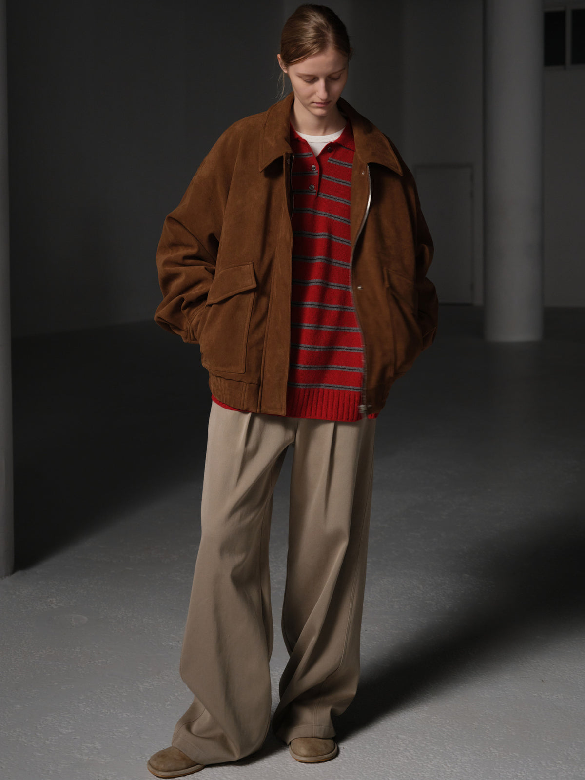 Facade Pattern Cashmere Stripe Collar Knitwear red