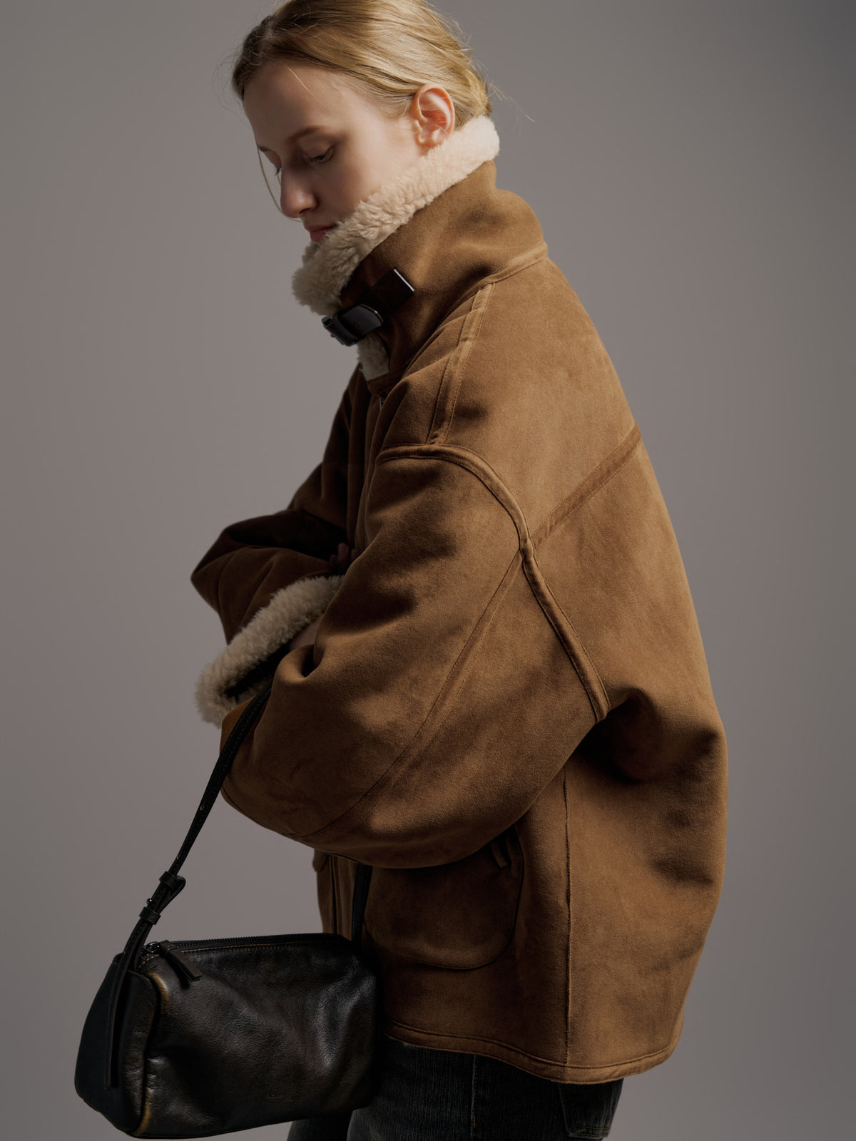 Facade Pattern Lambswool Suede Mustang Jacket camel