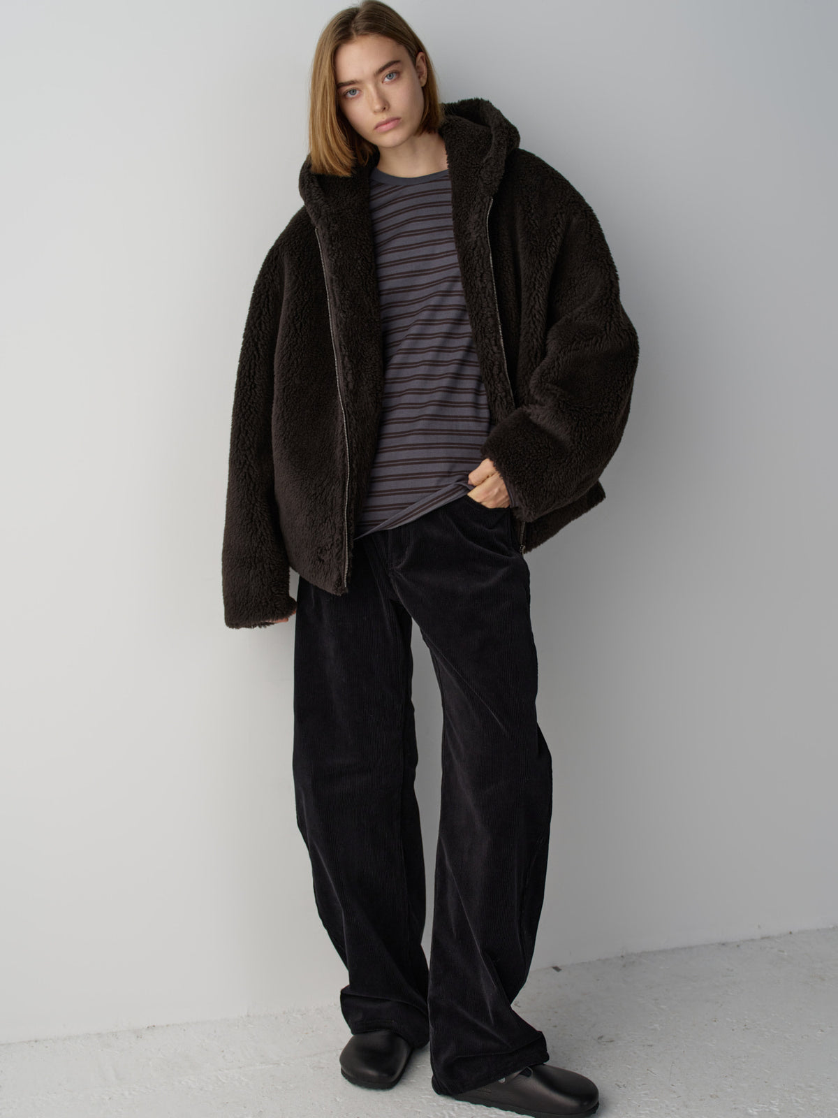 Facade Pattern Lambswool Hooded Jumper brown