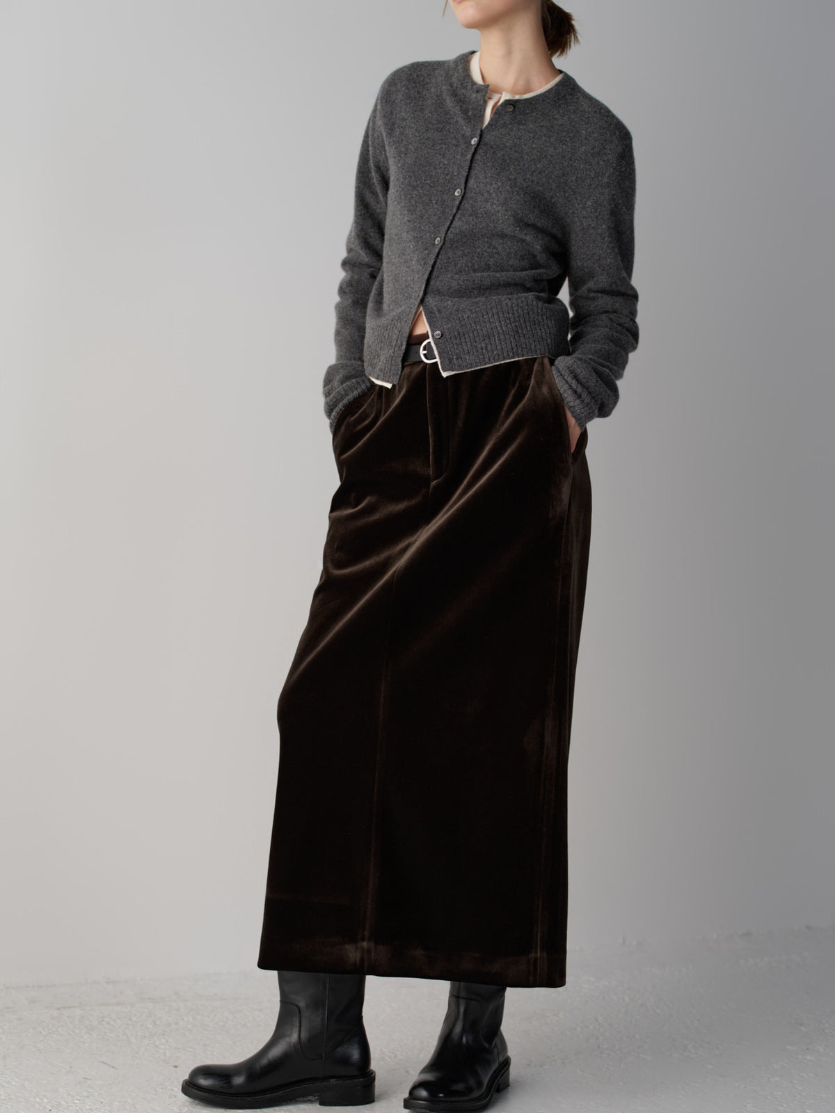 Facade Pattern Velvet Maxi Skirt brown