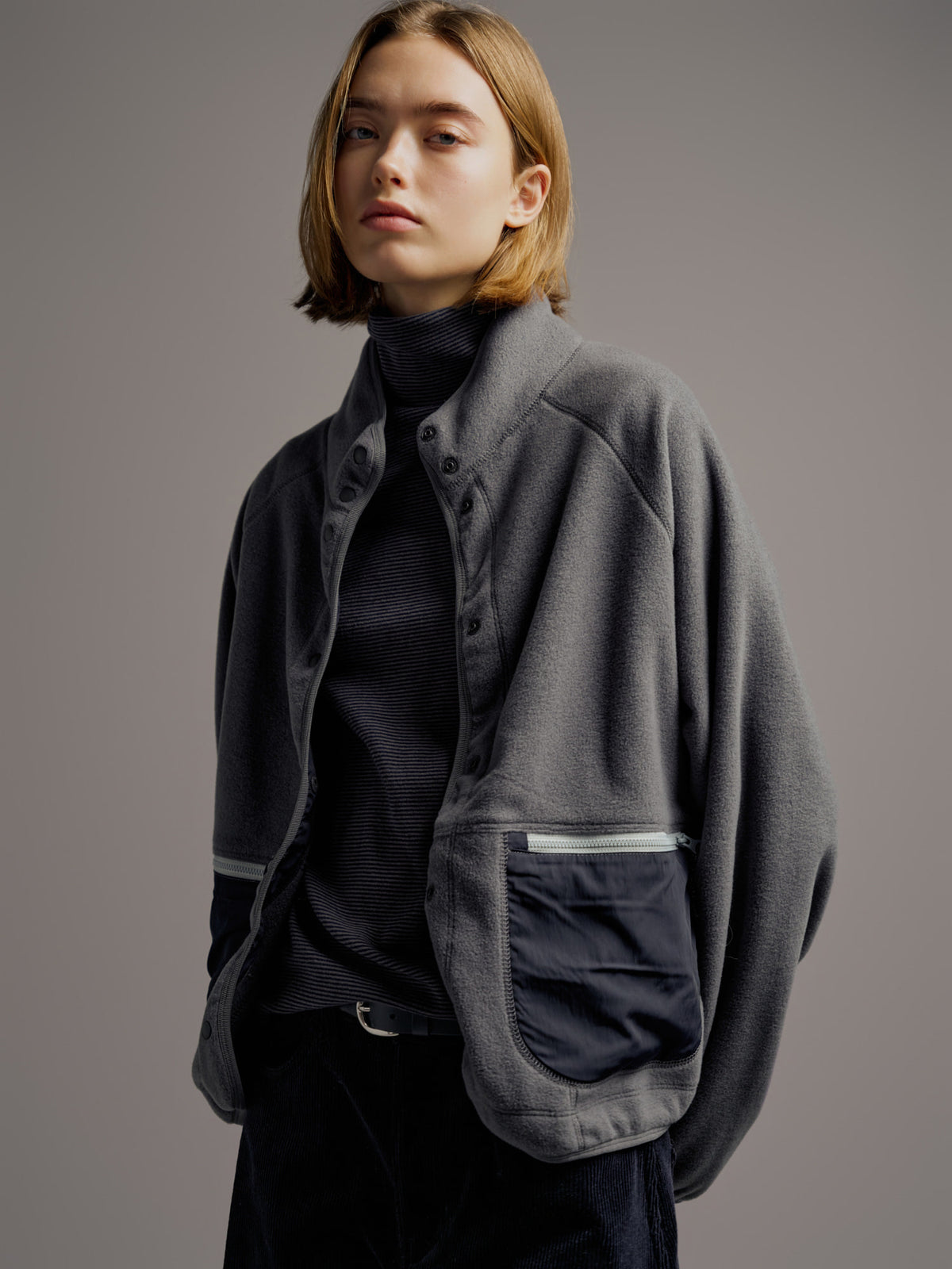 Facade Pattern Utility Wool Fleece Jumper dark grey