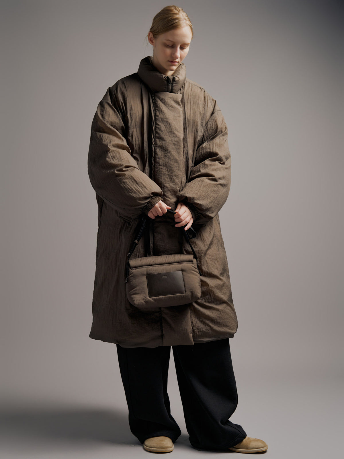 Facade Pattern Padded Mini Bag brown