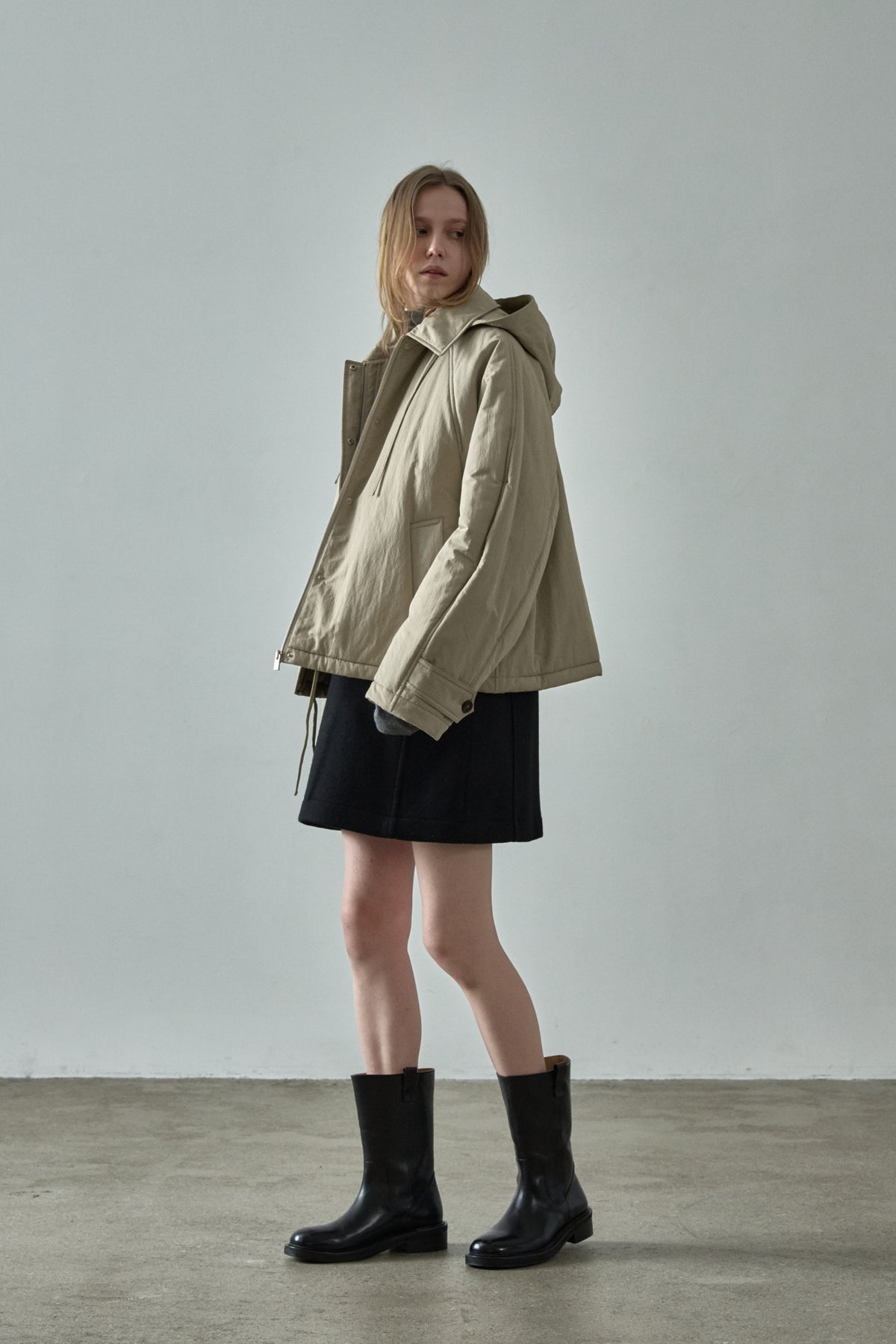 Facade Pattern Minimal Hoodie Padded Jacket beige