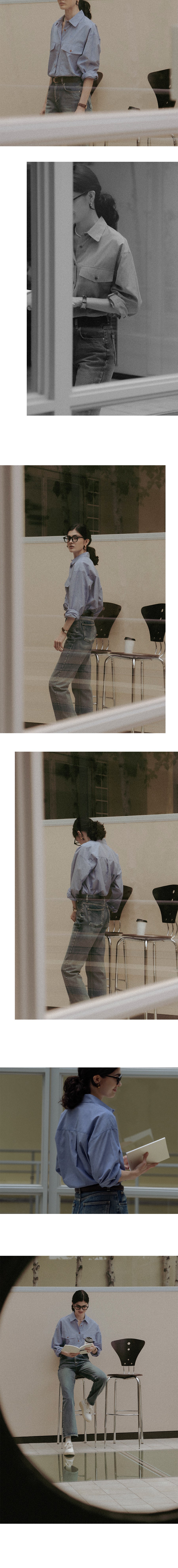 Tillidie Stripe two pocket over shirt Blue
