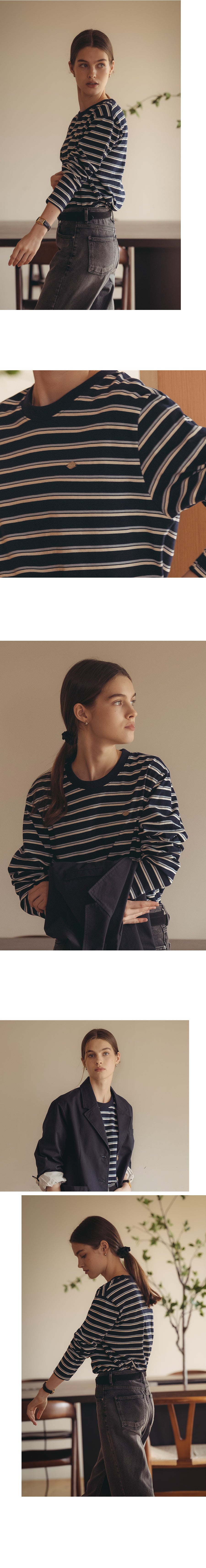 Tillidie Bonheur stripe cotton t-shirt Navy&Sky blue