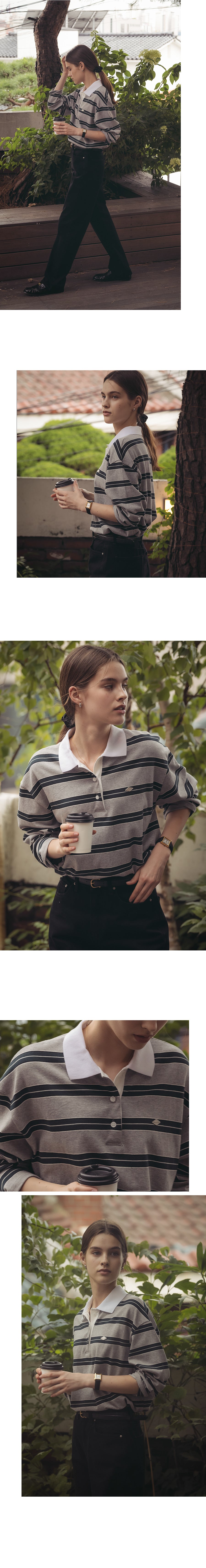Tillidie Cotton stripe base collar polo t-shirt Gray