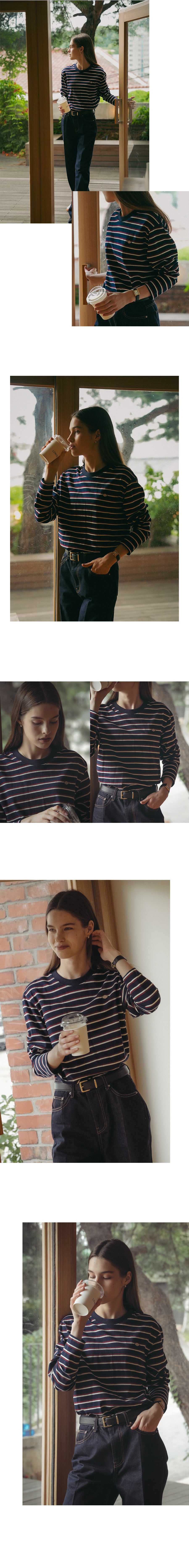 Tillidie Bonheur stripe cotton t-shirt Navy&Red