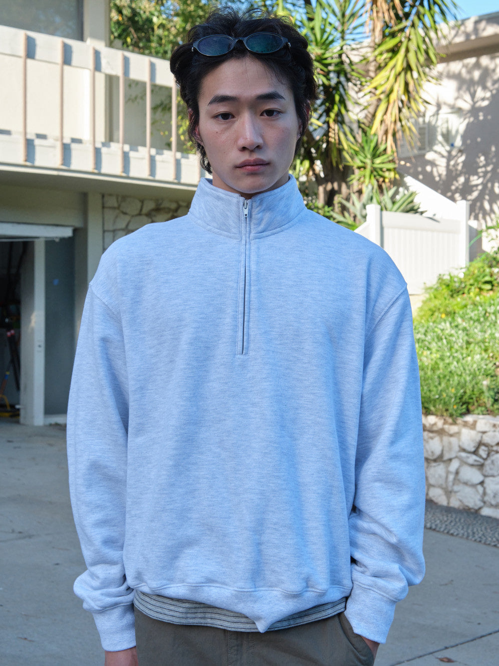 Low Classic Lc Sweat Half Zip-Up Light Melange Grey