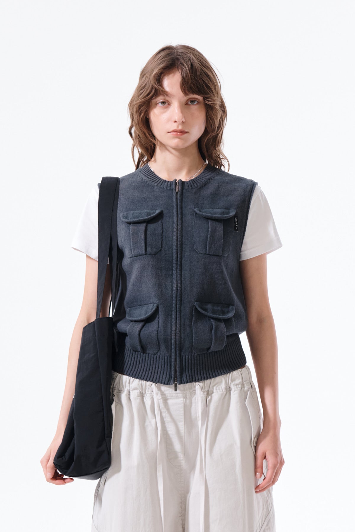 Matinkim Pocket Washed Knit Vest IN Charcoal