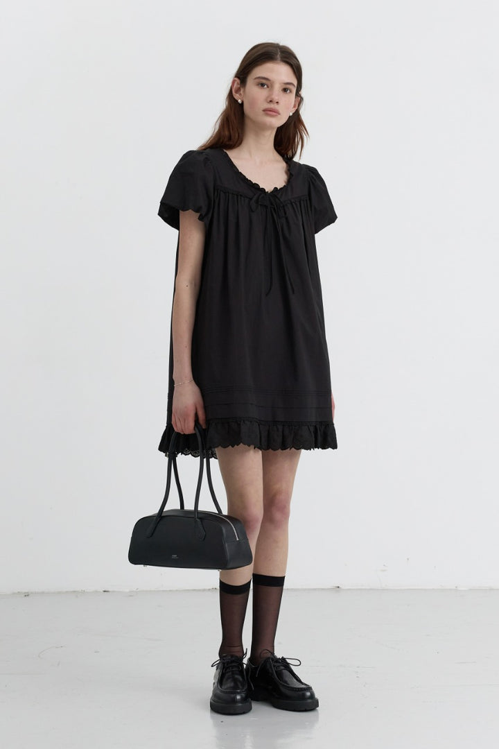 Dunst Puff Shirring Mini Dress Black