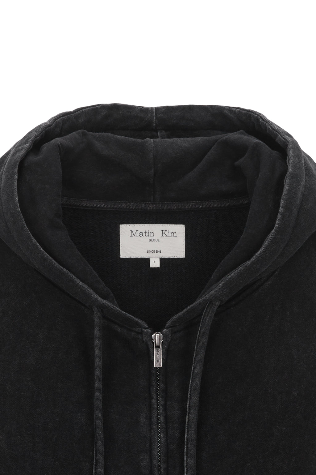 Matinkim Pigment Dying Logo Hoody Zip UP IN Black