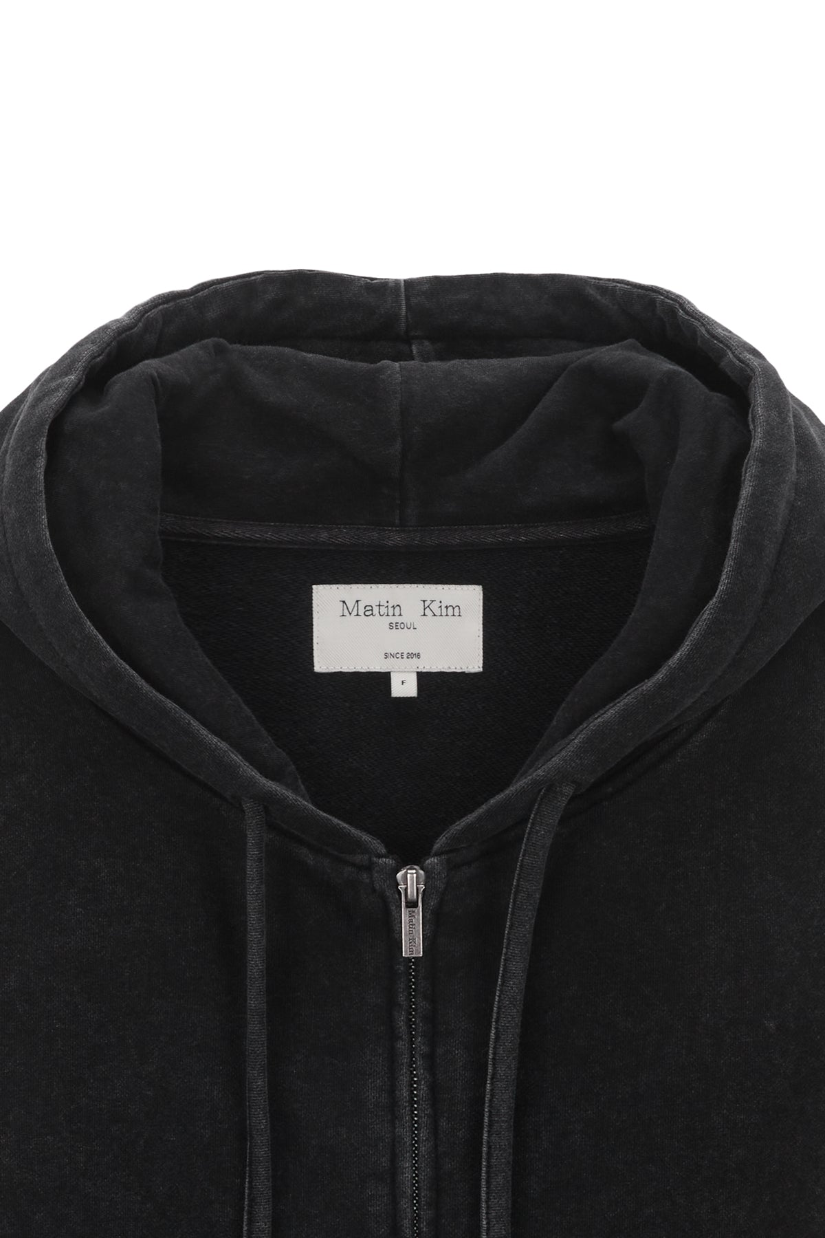 Matinkim Pigment Dying Logo Hoody Zip UP IN Black