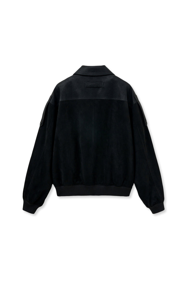 Matinkim Suede Mix Leather Zip UP Jumper For Women IN Black