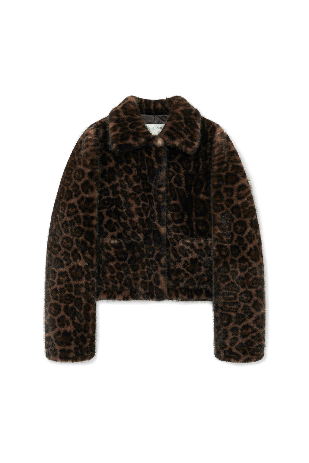 [matinkim] LEOPARD FUR CROP JACKET IN BROWN