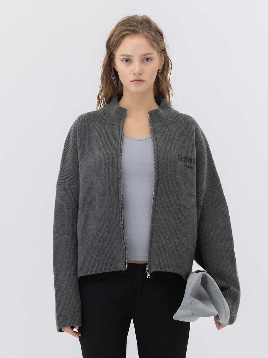 GLOWNY G Half Neck Knit Zip Up (Charcoal)