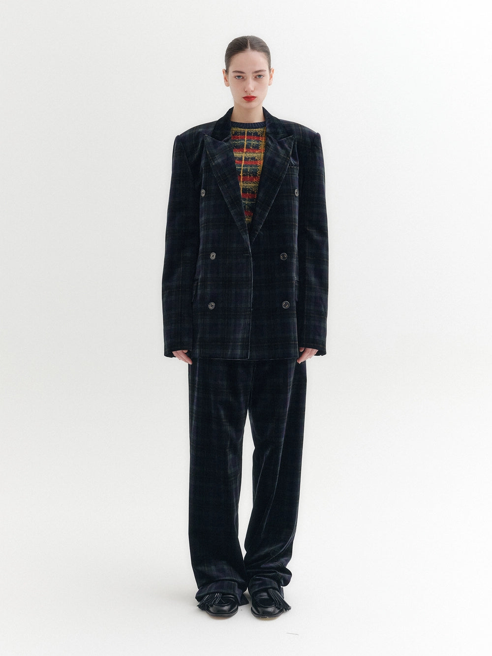 EENK Checked Straight Pants - Navy