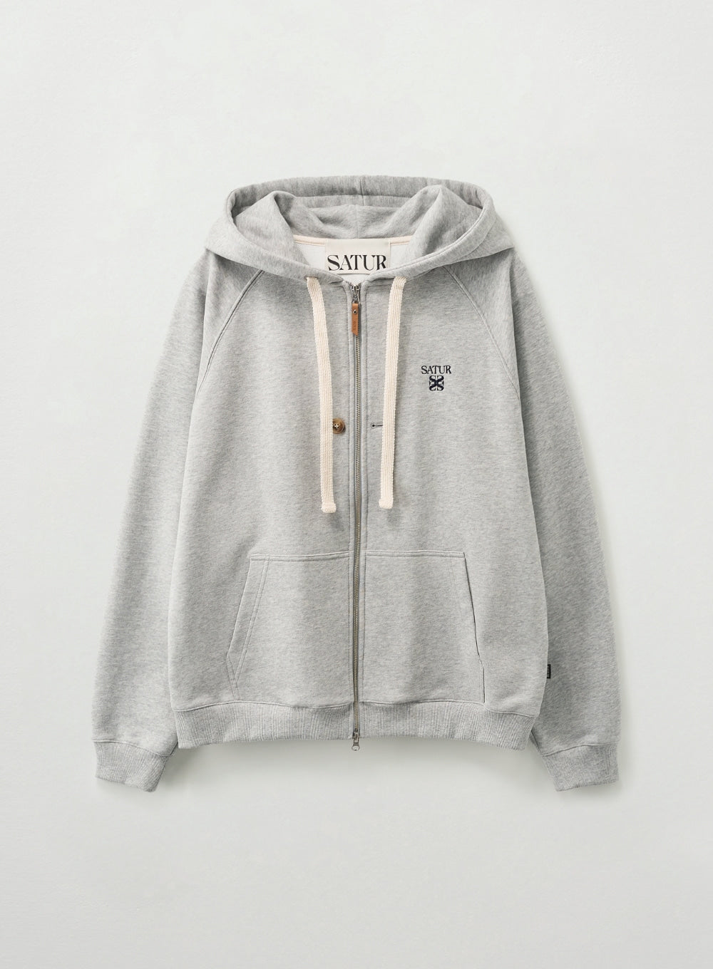 Satur Loren Small Logo Hood Zip-up - Melange Gray