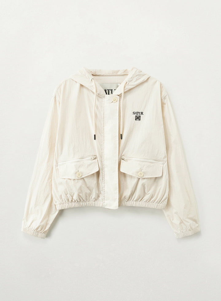 Satur Crop Hood Wind Jacket - Cream