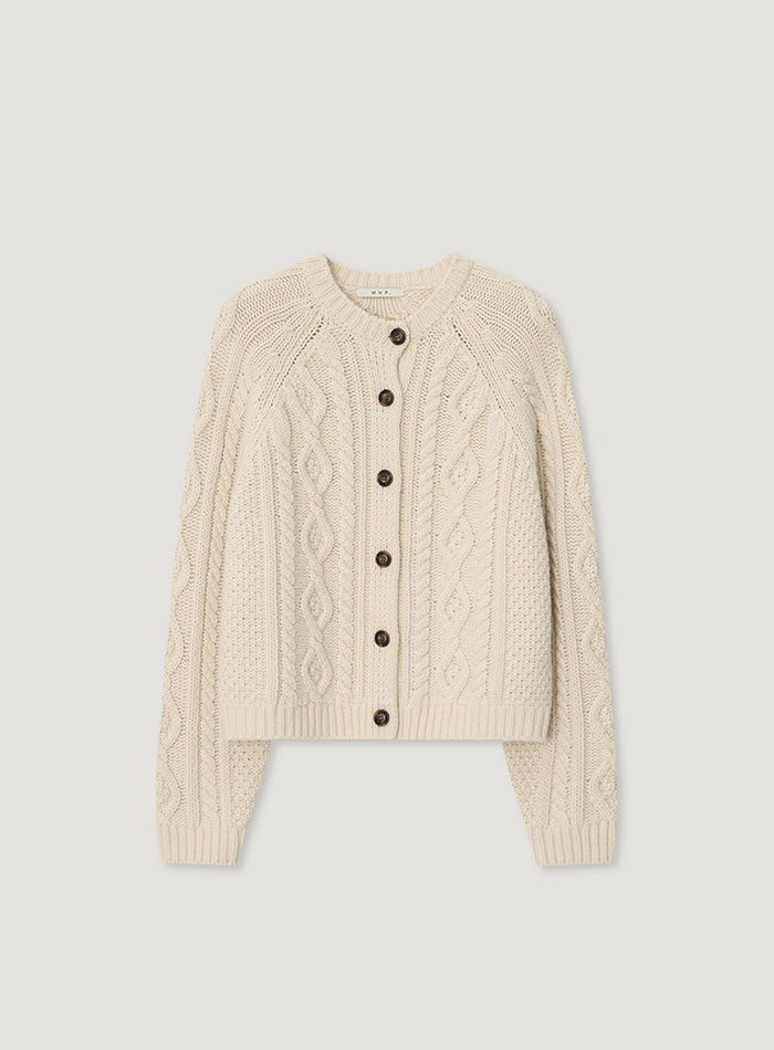 Mango Maniplease Camp Cable Cardigan Cream