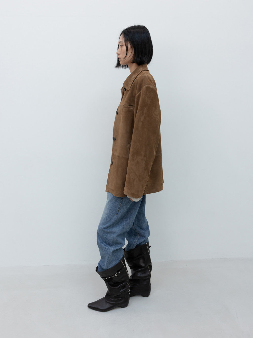 Low Classic Real Leather Work Jacket Brown Suede