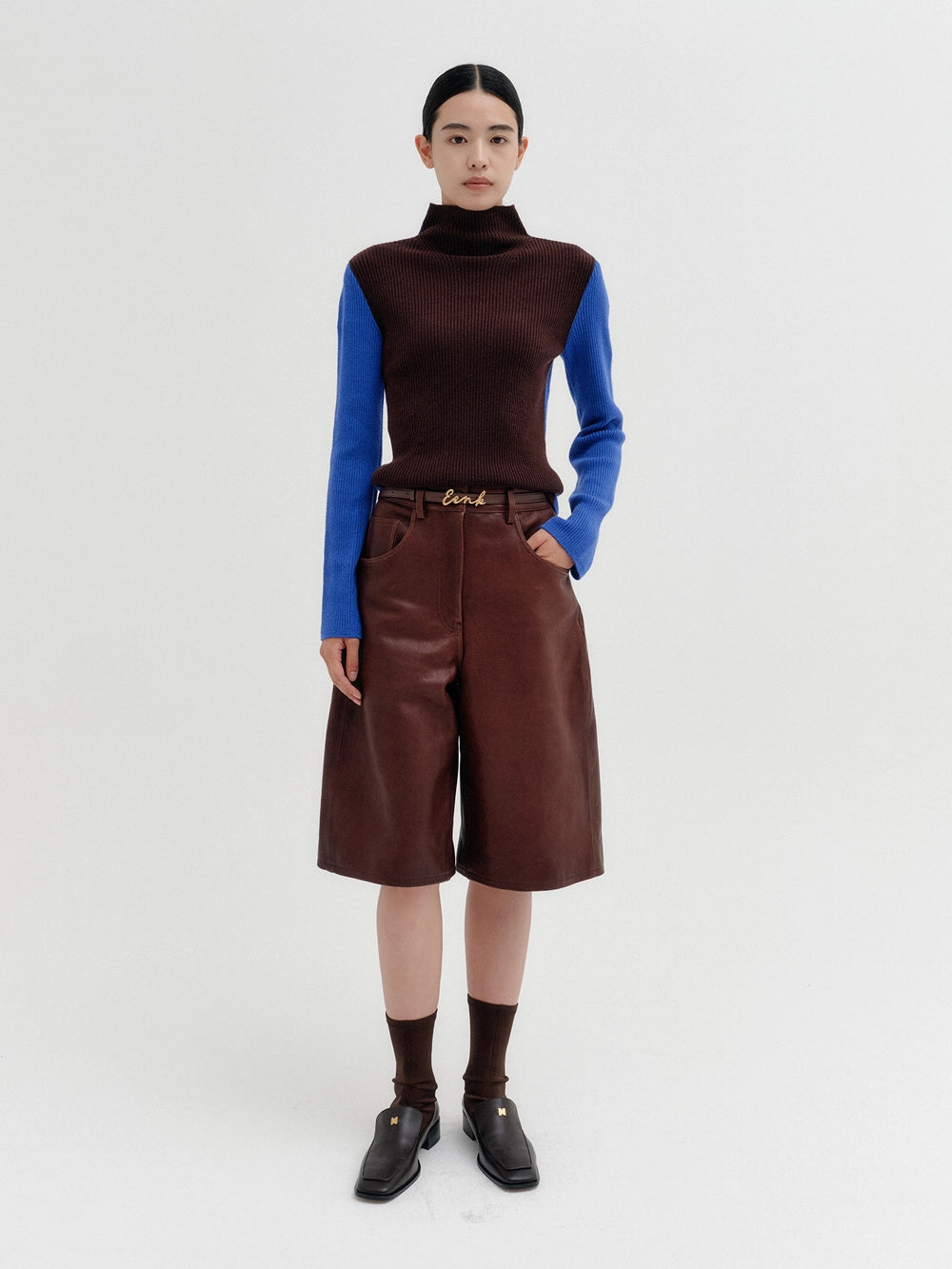 EENK Contrast High-Neck Knitwear Top - Blue
