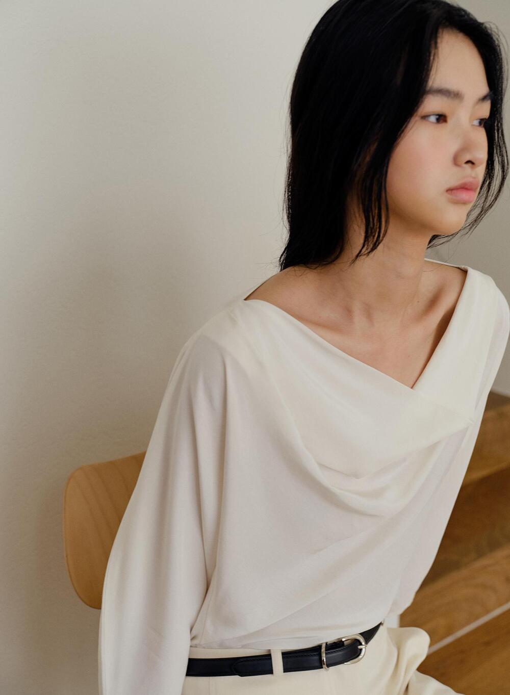 Kindersalmon Edith Draped Top Ivory