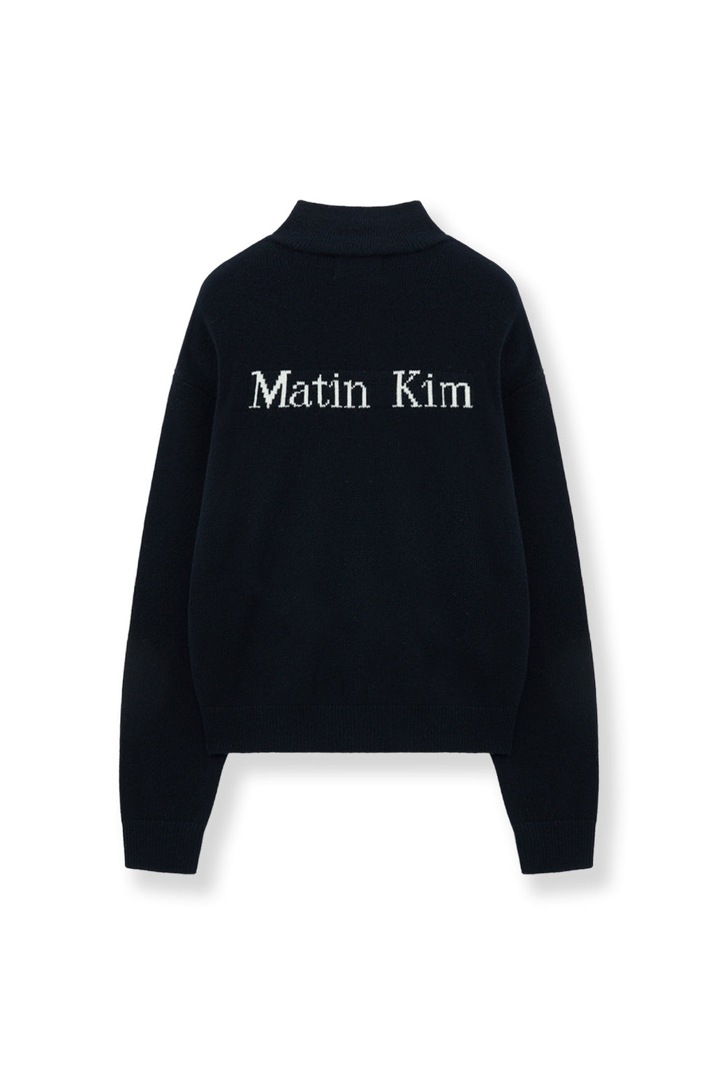 Matinkim Matin Kim Back Logo Half Knit Zip UP Pullover For Women IN Navy