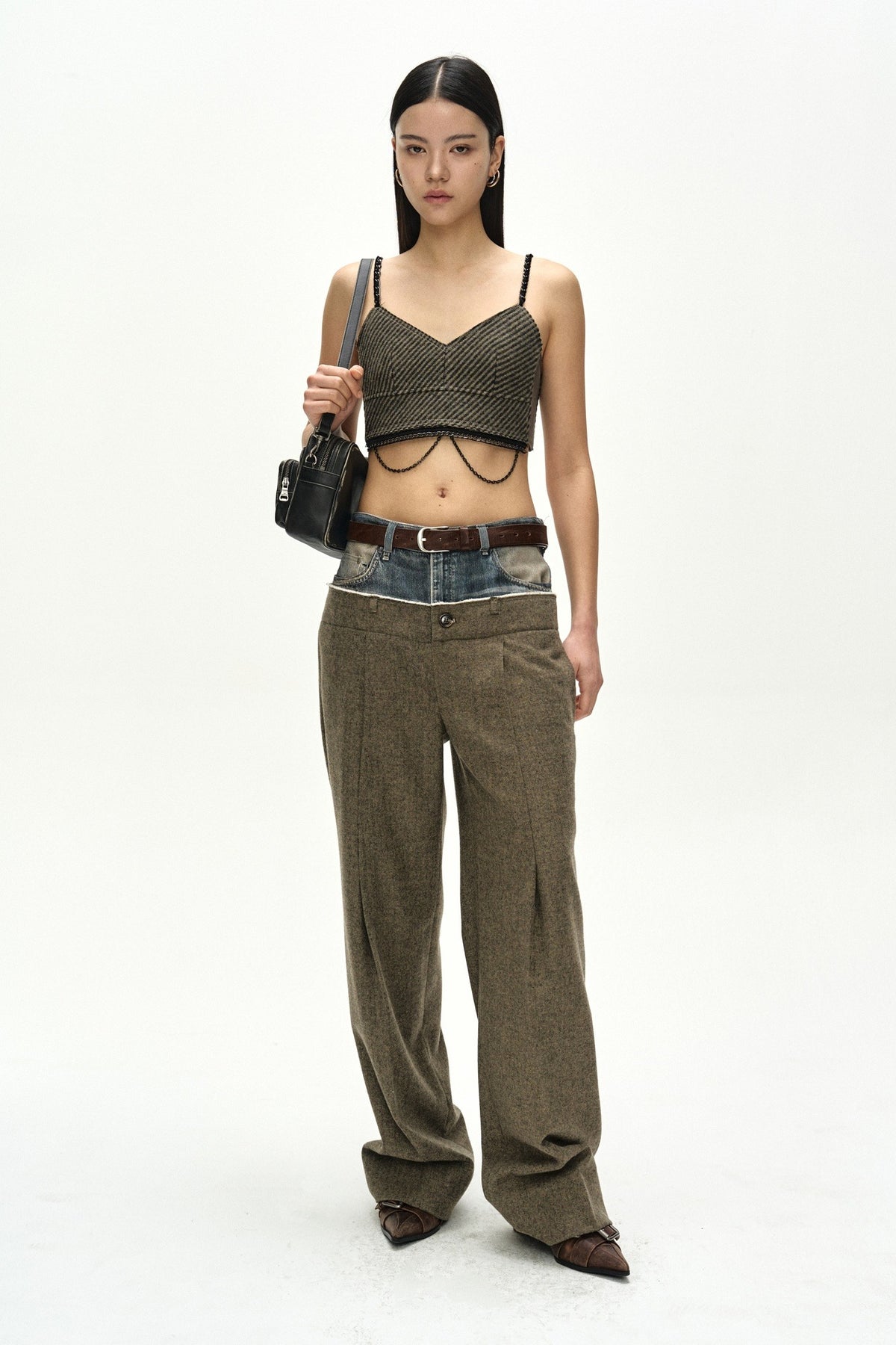 Andersson Bell Denim-Waist Herringbone Trousers
