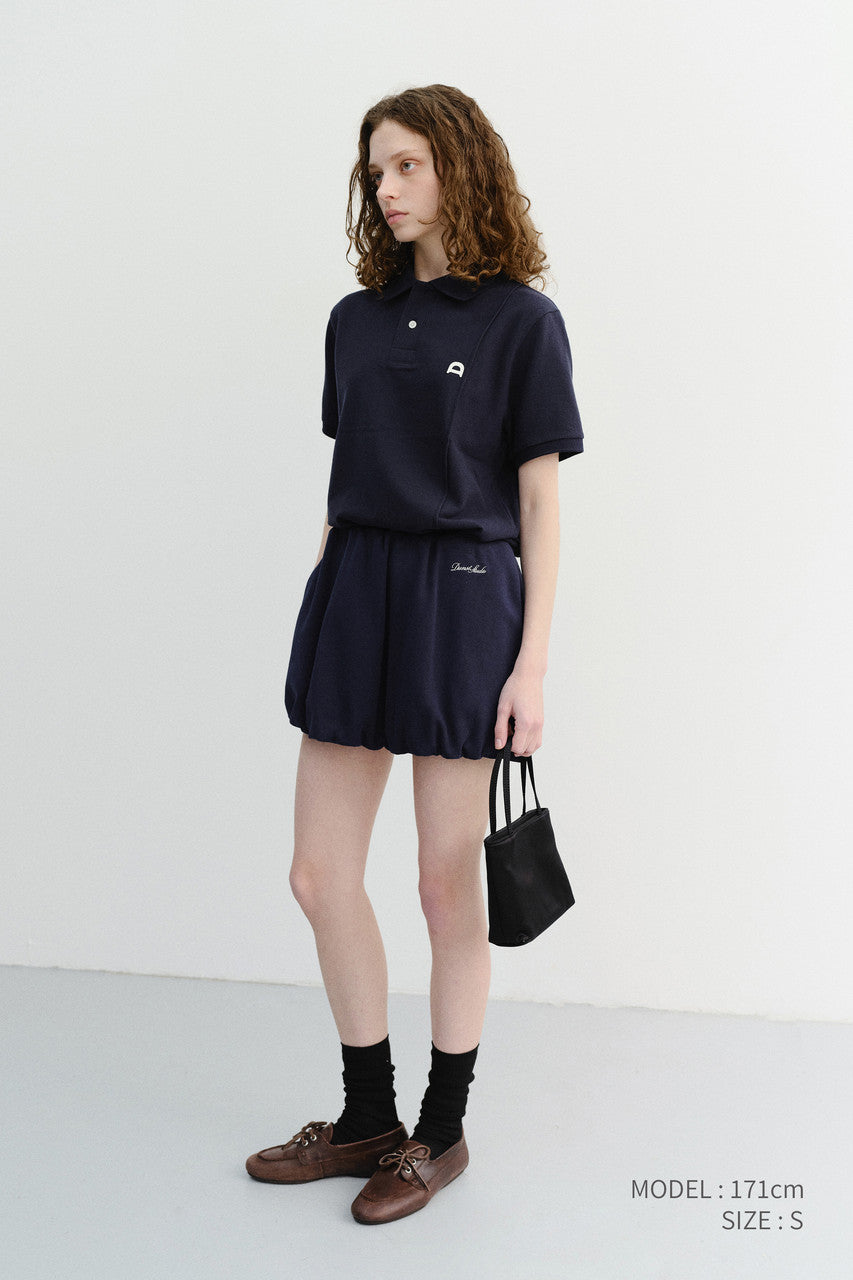 Dunst Unisex Leather Logo Polo Shirt Navy