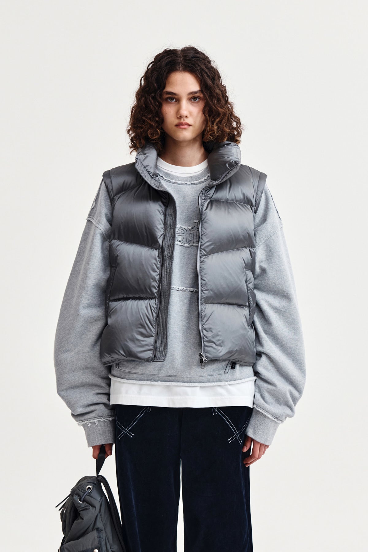 [matinkim] UNBALANCE QUILTED DOWN VEST FOR WOMEN IN GREY
